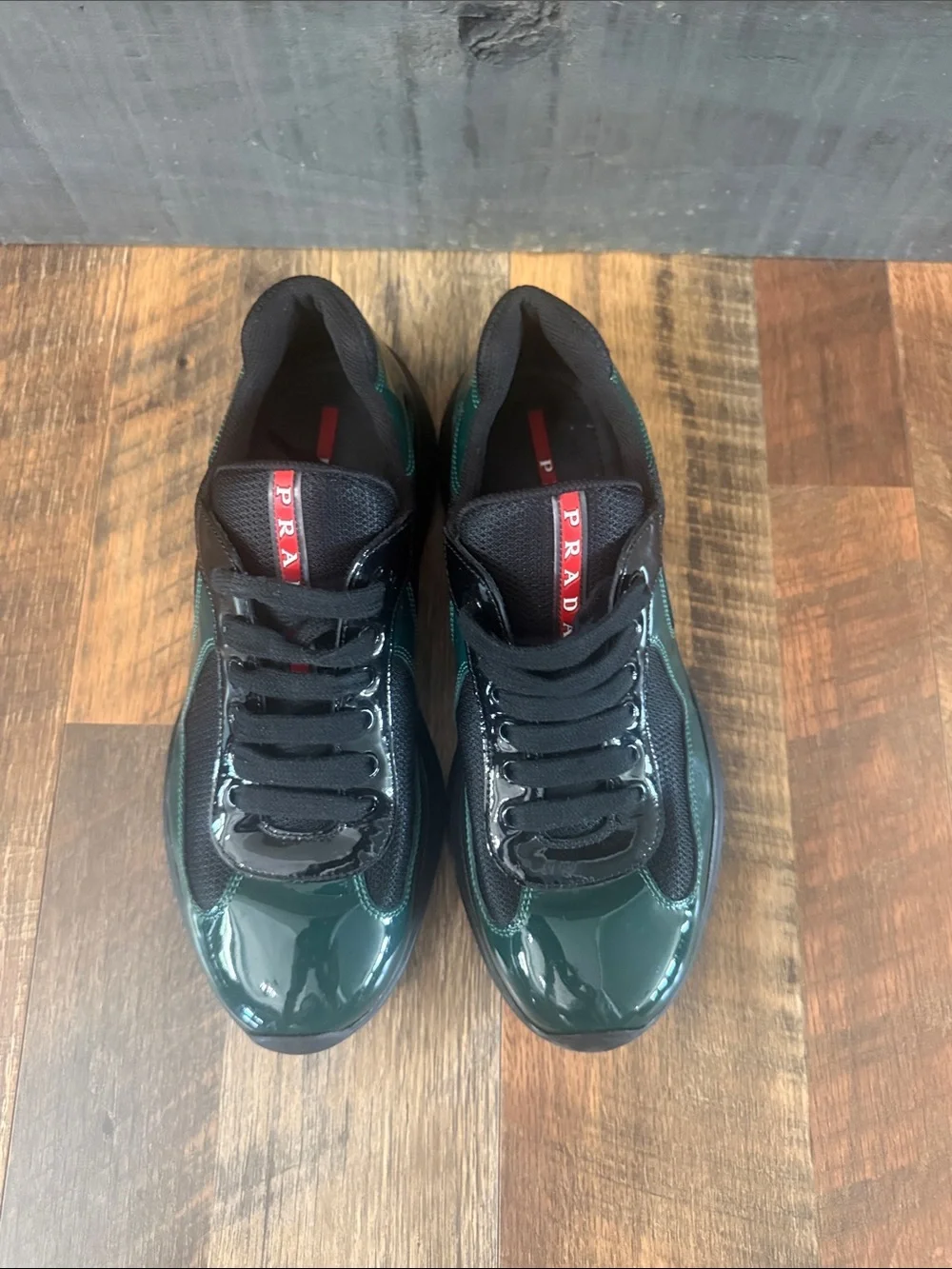 Prada America’s Cup Patent Leather Sneakers Green Black Men’s Size 7UK/8/8.5 US
